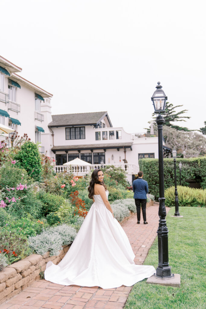 bride smiling getting ready for the first look moment