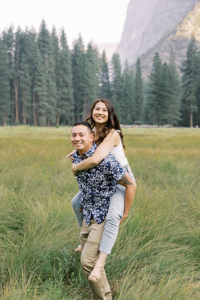 Couple having fun with a piggyback ride