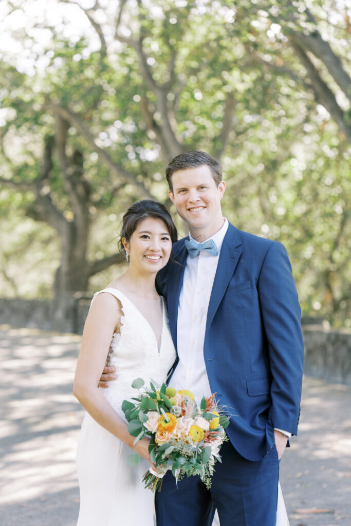 bride and groom during first look
