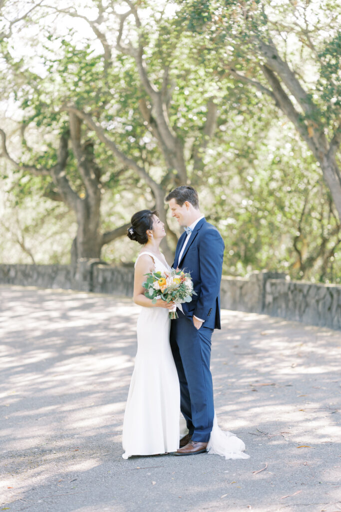 Bride and groom sharing a romantic moment