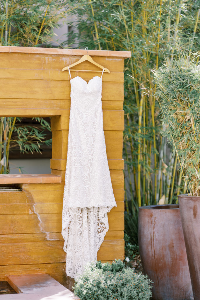photo of wedding dress in bamboo garden