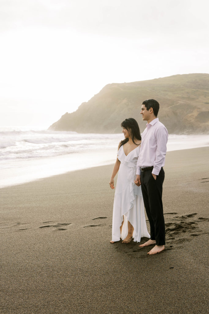 bride and groom rodeo beach engagement photo session