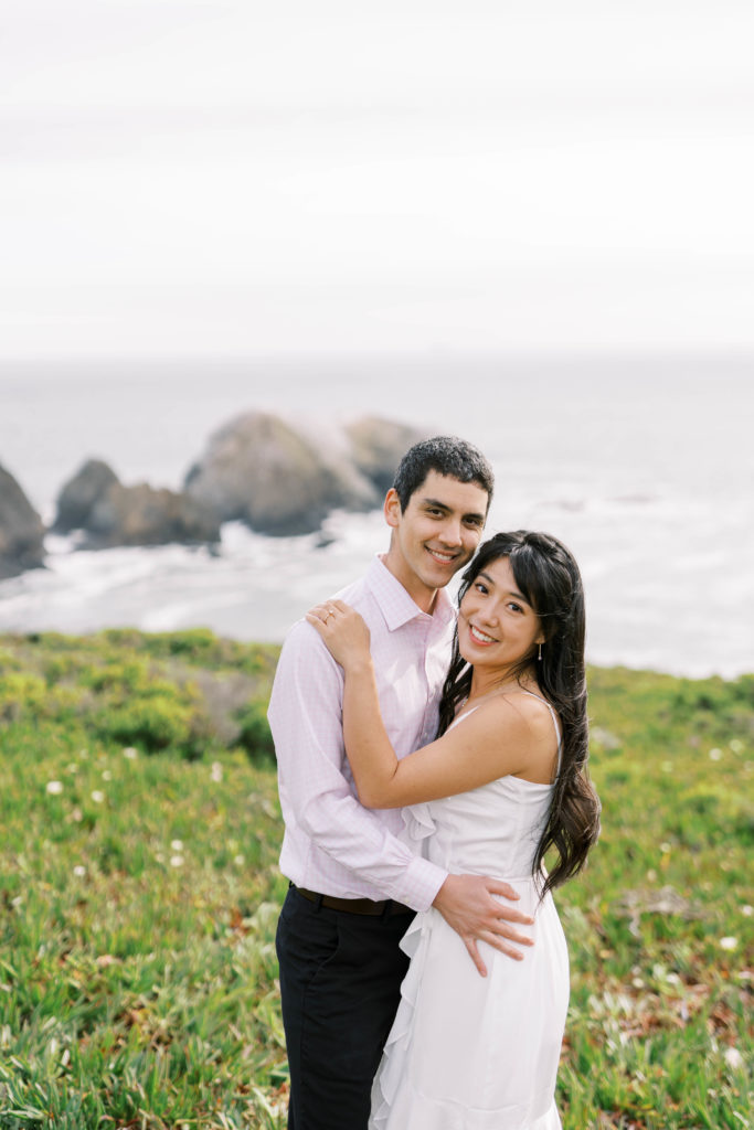 bride and groom smiling at Marin Headlands 