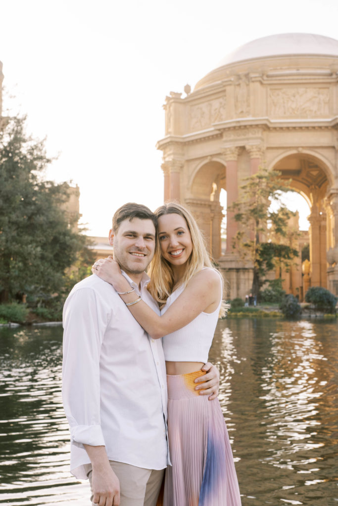 cheerful couple at the palace of fine arts