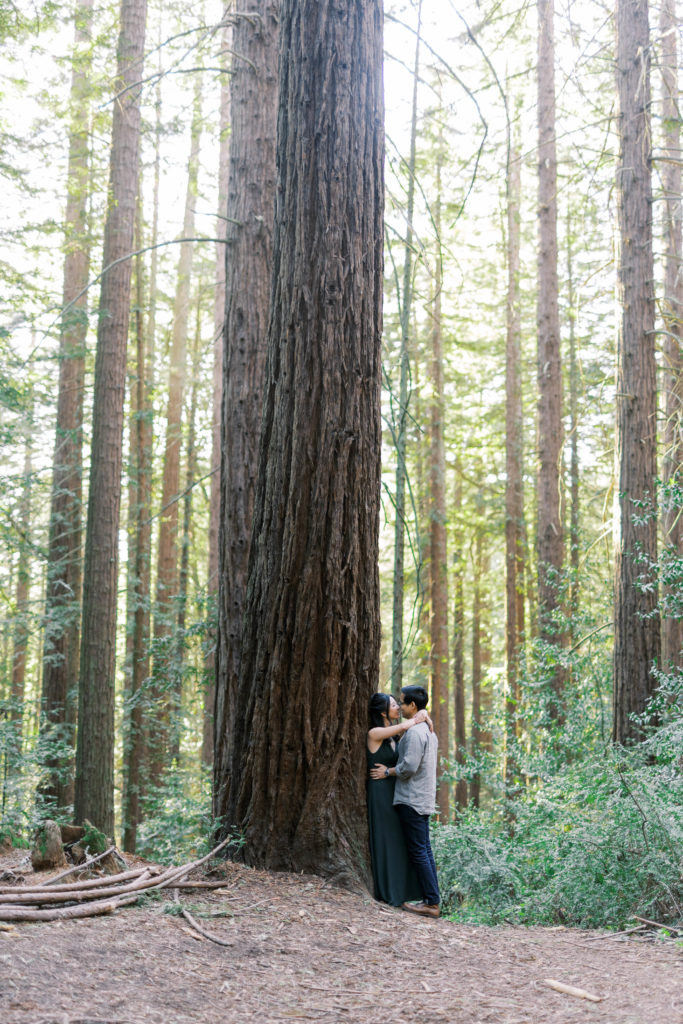 couple kissing in the forest