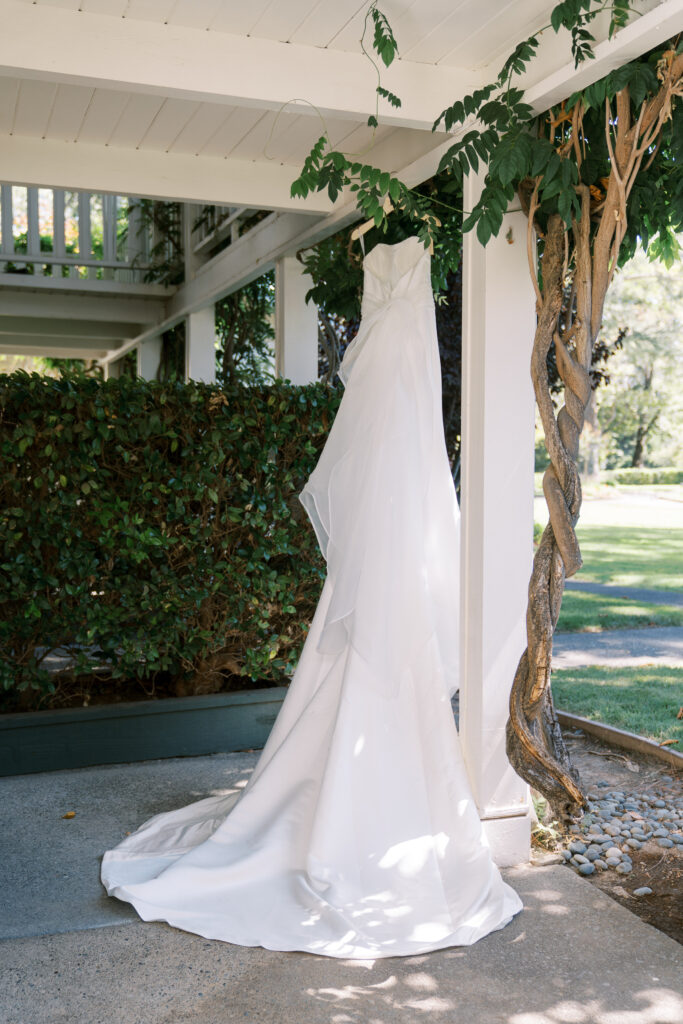 bridal gown hanging