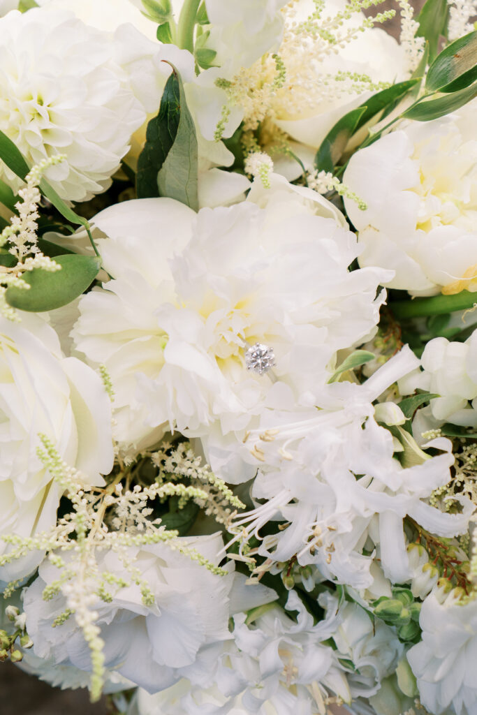 bouquet holding the wedding ring