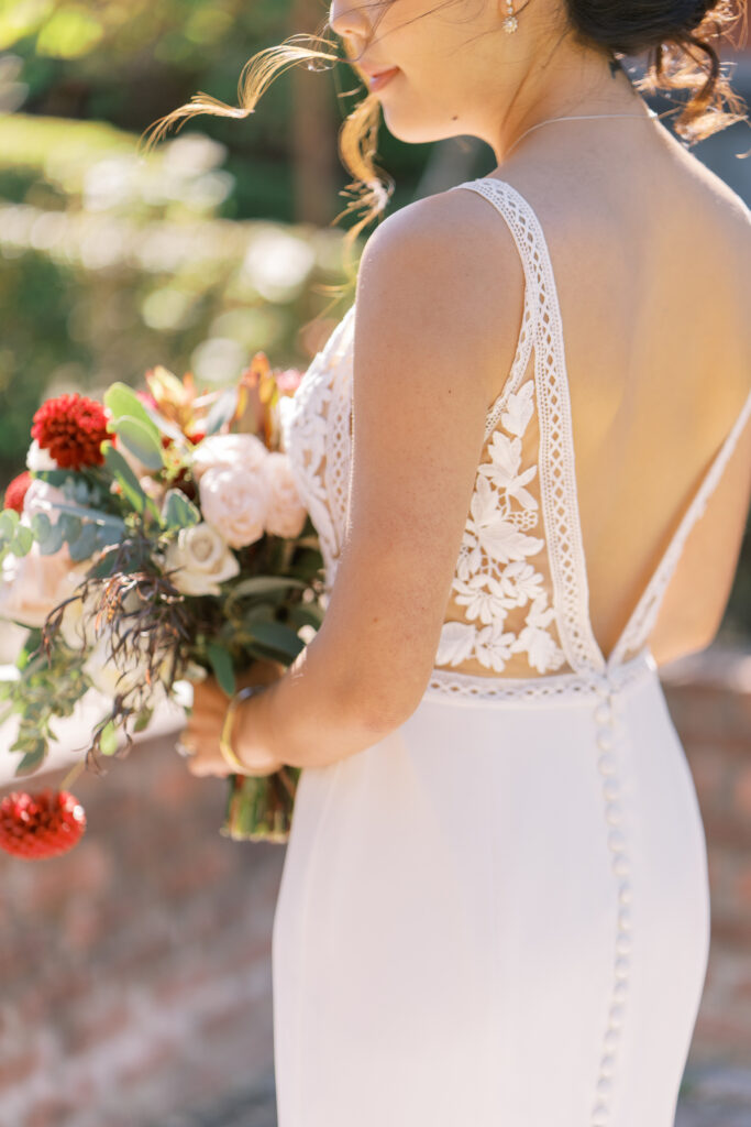 close portrait of bride in her dress