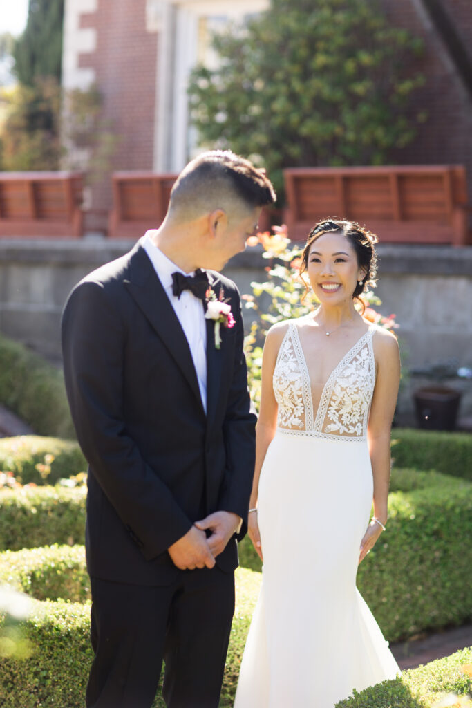 bride and groom first look moments
