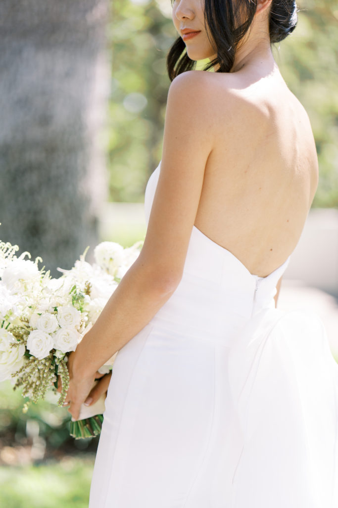 close shot of the bride's back
