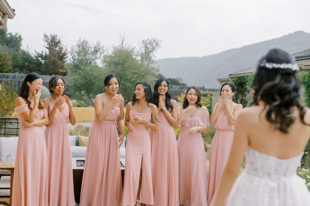 bridal party's reaction to the bride