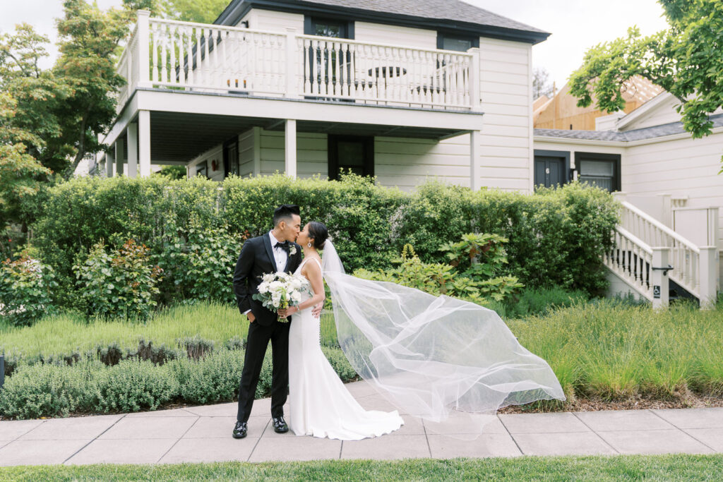 wide shot couple kiss