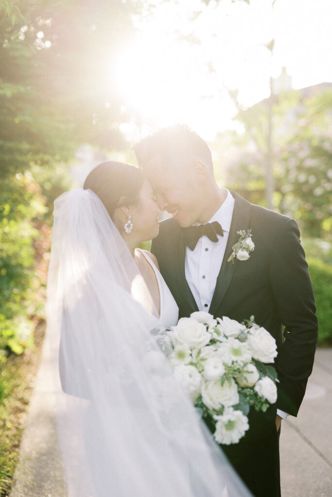 golden hour portrait of wedding couple