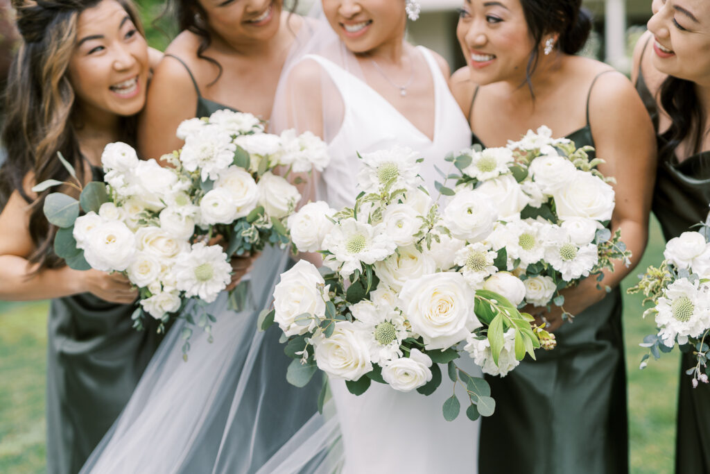 close shot of bridesmaids bouquets