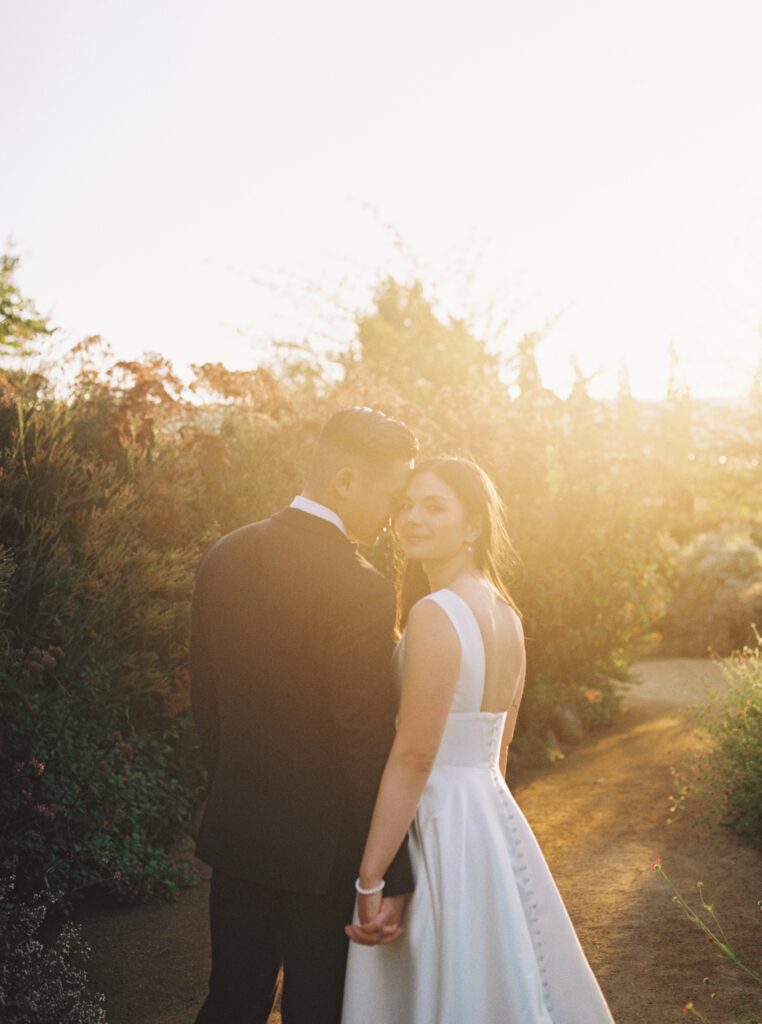 sunset photo of bride and groom