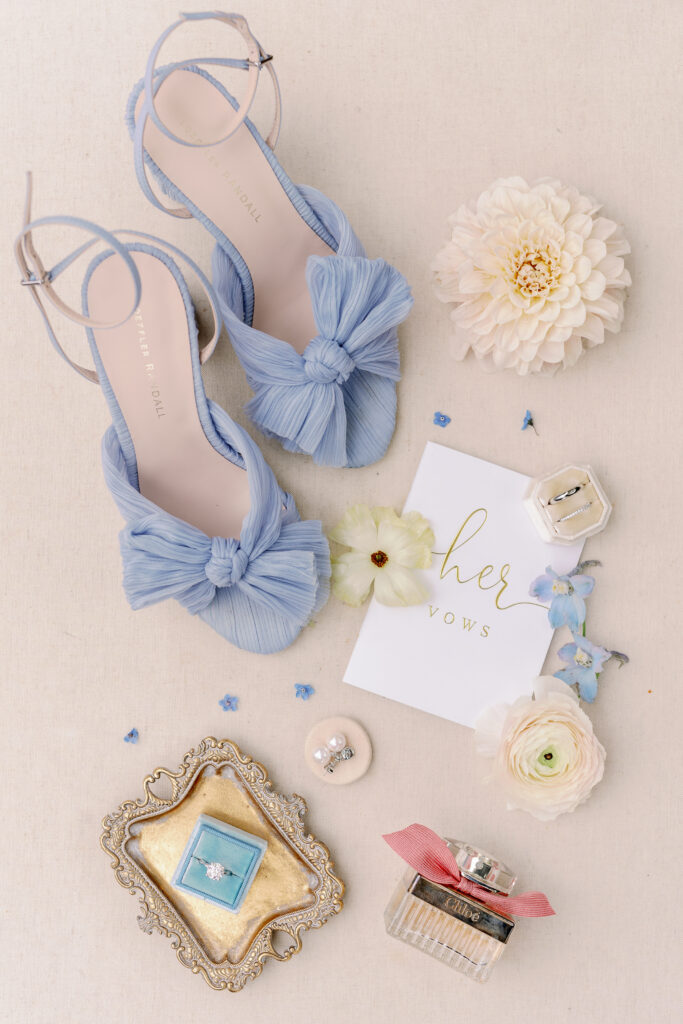 bridal wedding accessories flatlay