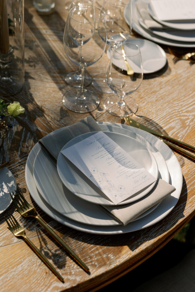 wedding place setting in shadows