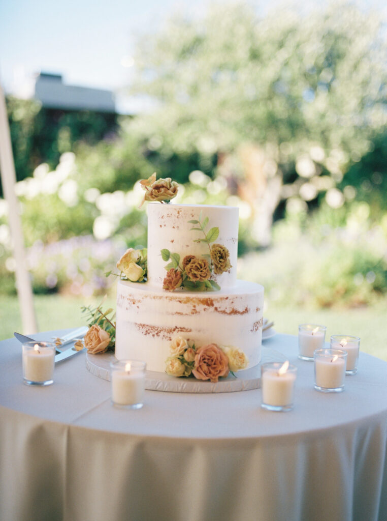 two tiered cake in a table