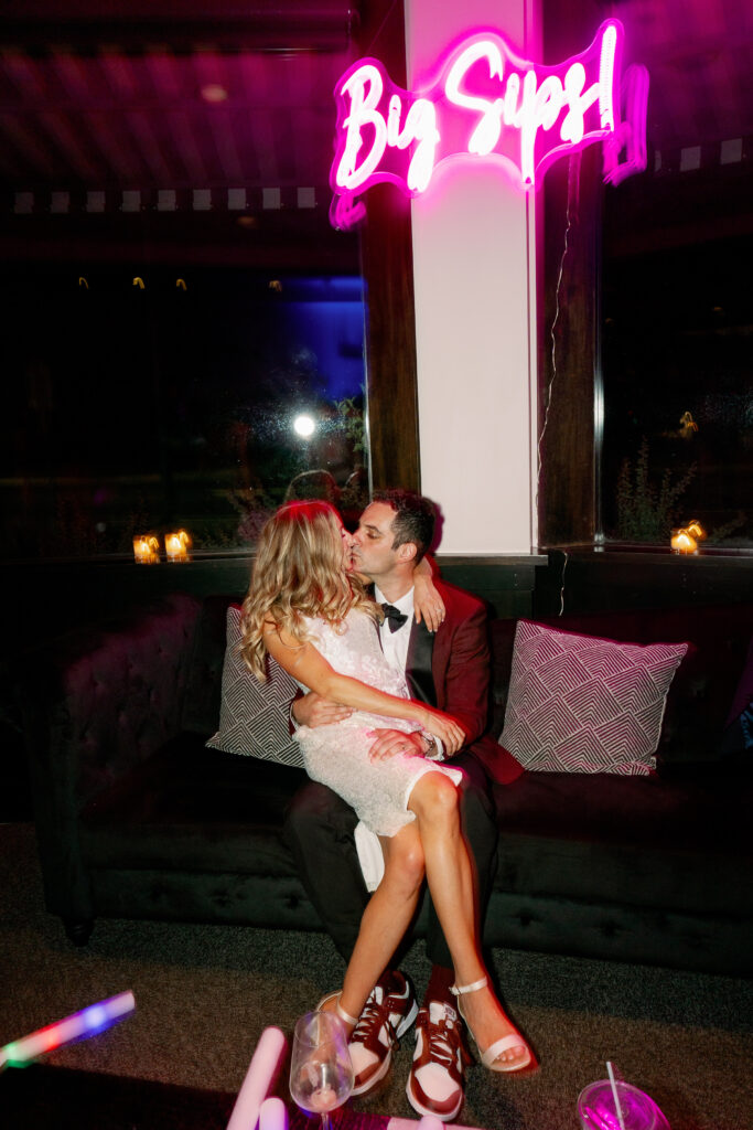 bride and groom kissing