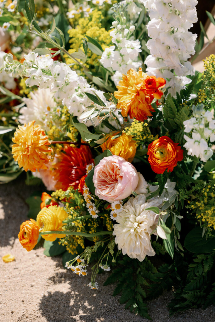 closeup of colorful flowers at the wedding venue